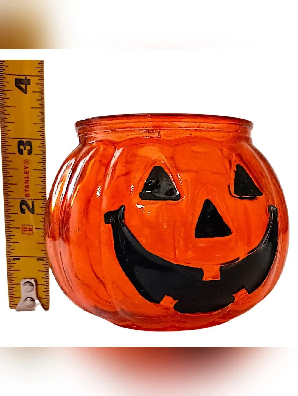 Mini Orange Glass Pumpkin Candle Holder Jack O Lantern Tealight Votive Halloween